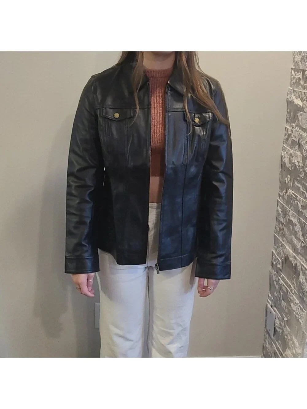 GUILLAUME black genuine leather zip up jacket